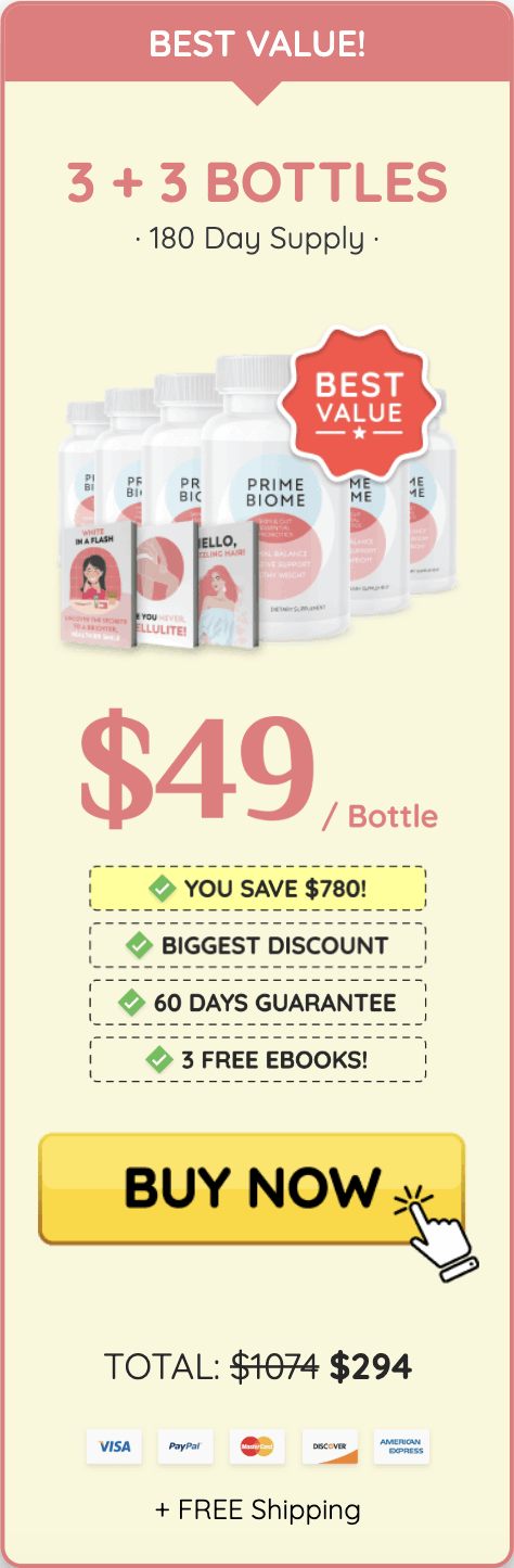 PrimeBiome 6 bottles (180 day supply) with bonus books